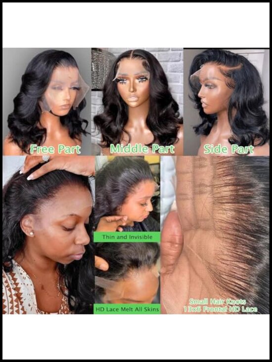 13x6 HD Lace Front Wig Human Hair Body Wave 200% Density Bob main image 5